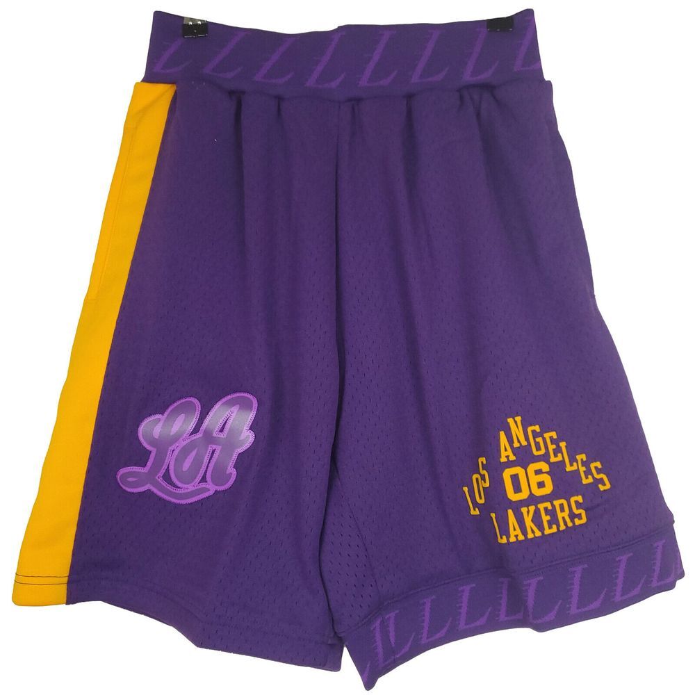 LA Lakers Bodega Mitchell & Ness NBA Medium Jersey Shorts Purple Yellow NWT‎